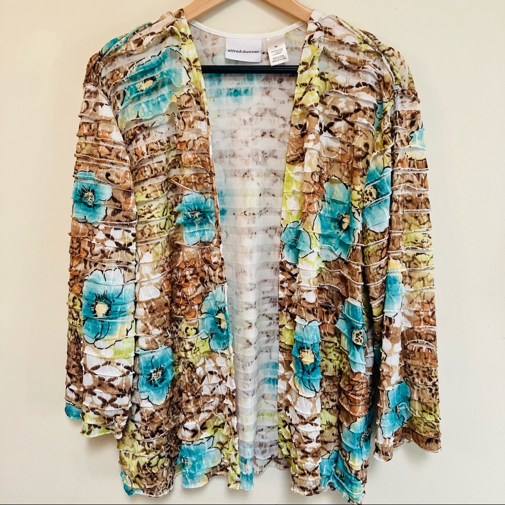 Alfred Dunner Floral Lightweight Open Front Top Sz XL